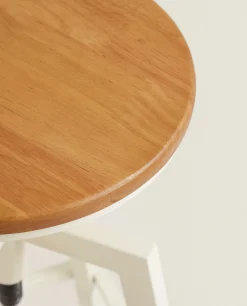 Wooden And Metal Swivel Stool
