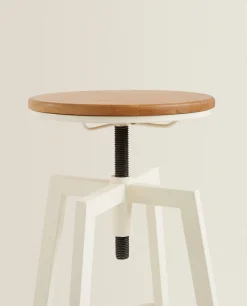 Wooden And Metal Swivel Stool