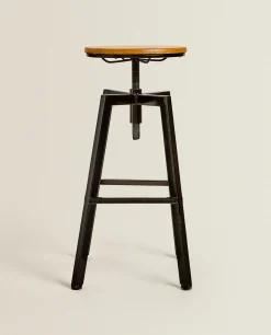 Wooden And Metal Swivel Stool
