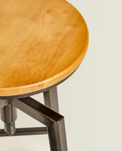 Wooden And Metal Swivel Stool
